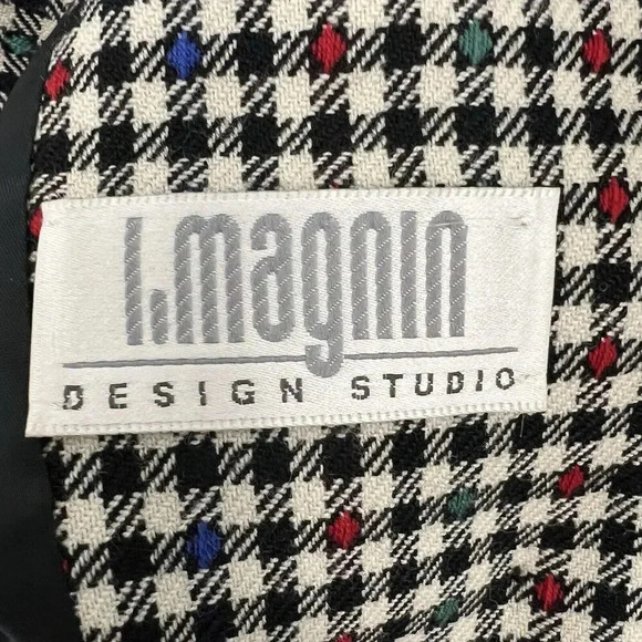 I MAGNIN Desing Studio Jacket Skirt Set Knit Check Wool Tweed Multi Vintage 4 - Picture 10 of 12